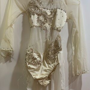 Chic Cream Kids Dance Costume with Embellishments